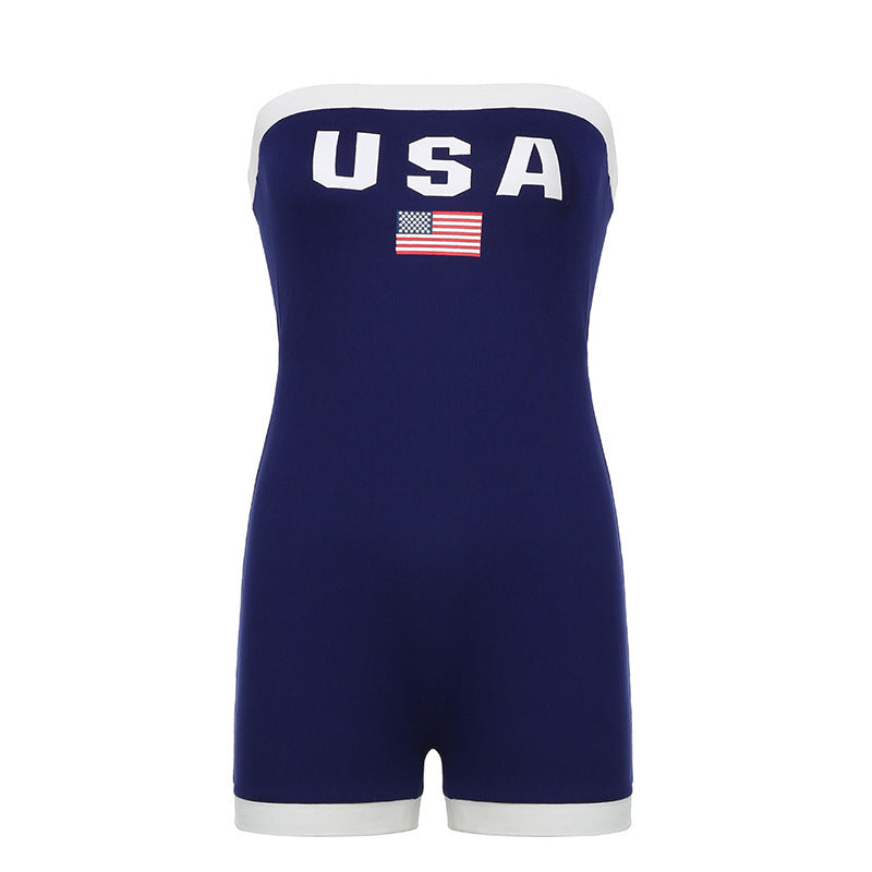 Trendy bandeau-badedragt med USA-motiv og kontrastdetaljer – Lexie
