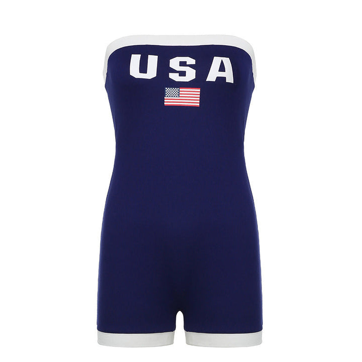 Trendy bandeau-badedragt med USA-motiv og kontrastdetaljer – Lexie
