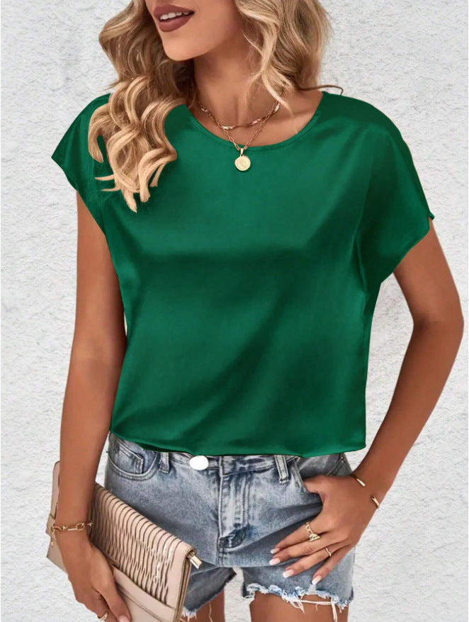 Stilfuld dame-T-shirt med flagermusærmer og rund hals – Milena