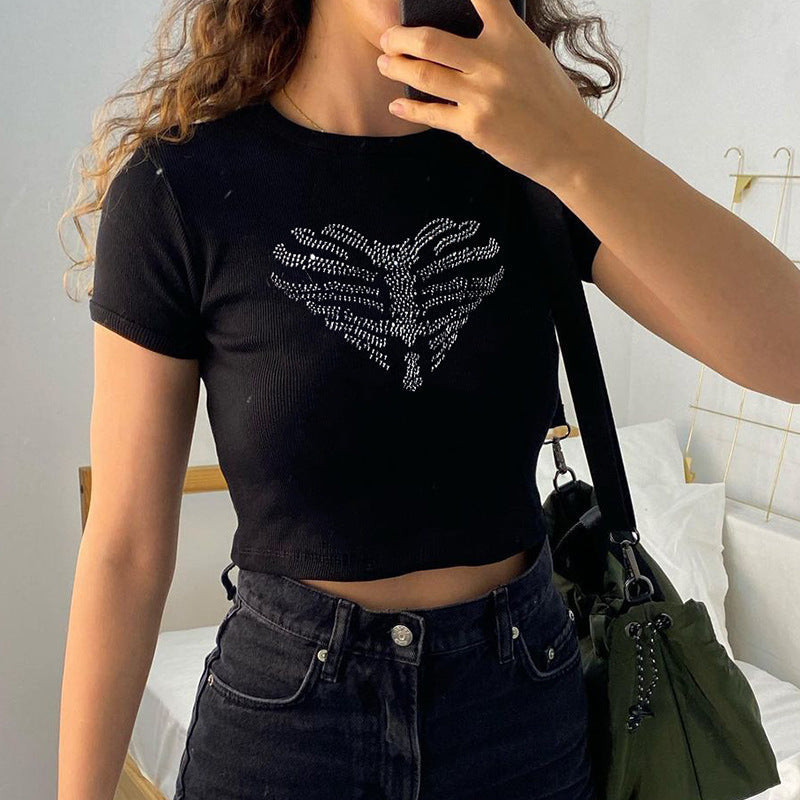 Trendy croptop til damer med strass-skeletmønster – Yara