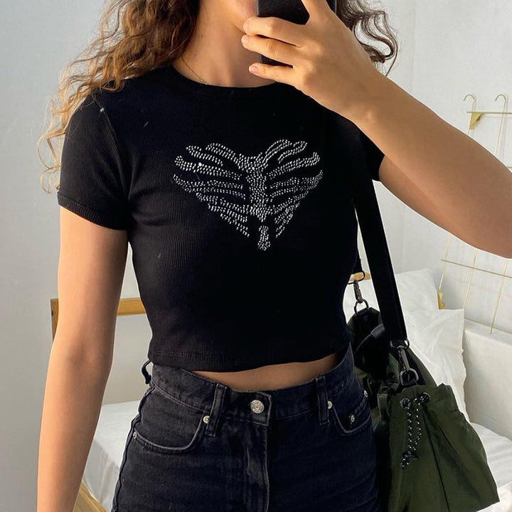 Trendy croptop til damer med strass-skeletmønster – Yara