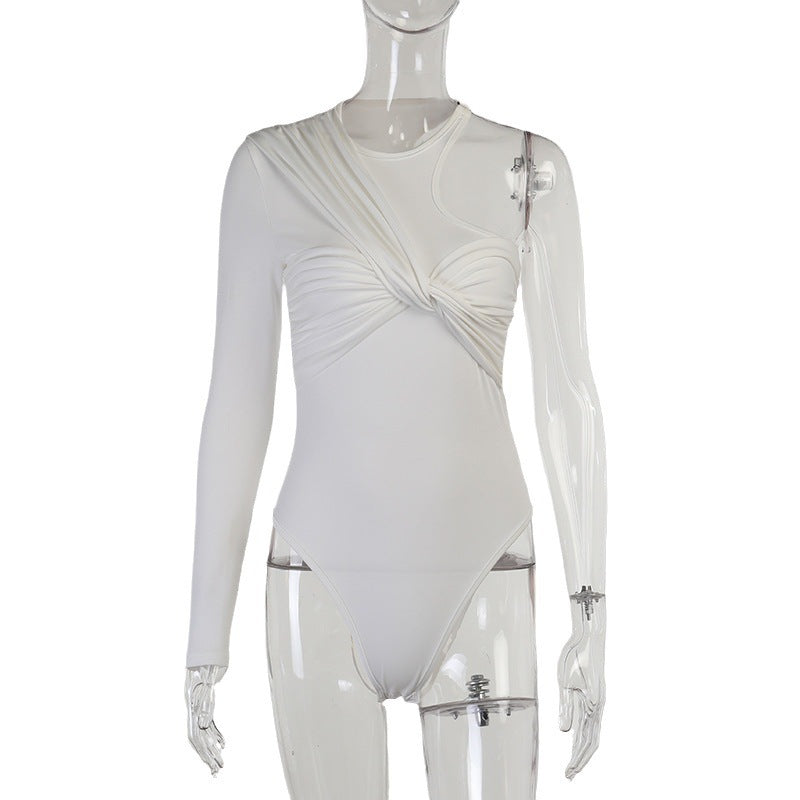 Stilfuld langærmet bodysuit til damer med draperingseffekt & figurnær pasform – Mira