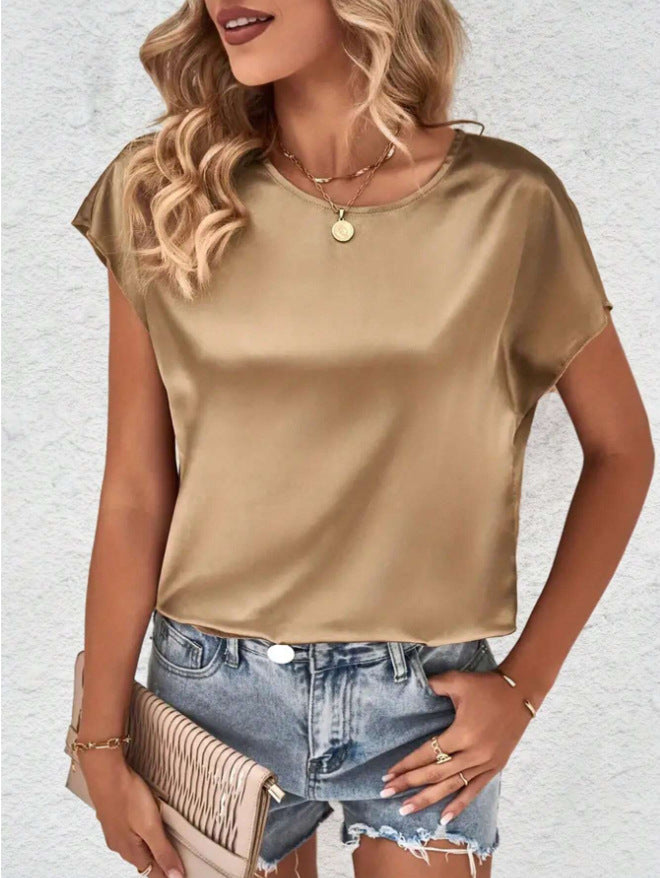 Stilfuld dame-T-shirt med flagermusærmer og rund hals – Milena