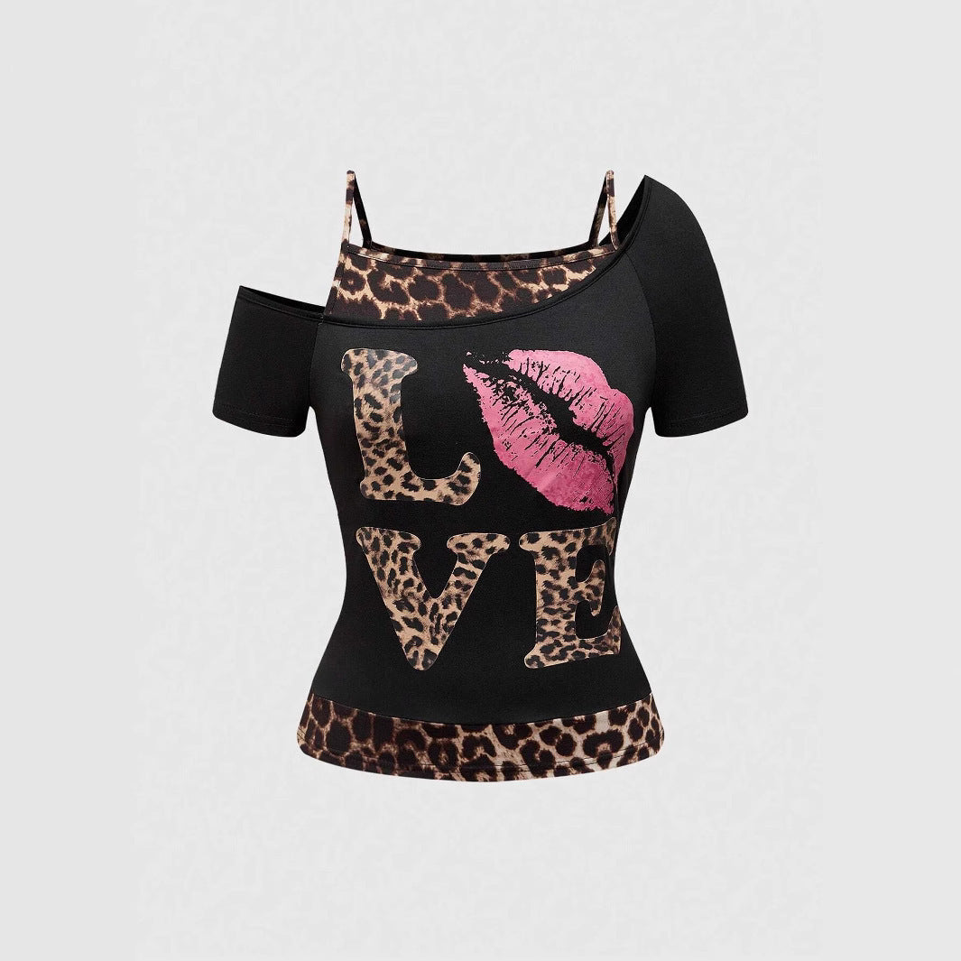 Trendy off-shoulder-bluse til damer med leopardprint – Zaria