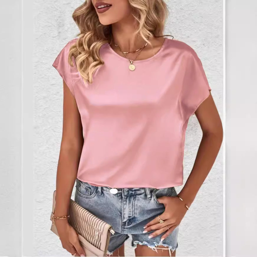Stilfuld dame-T-shirt med flagermusærmer og rund hals – Milena