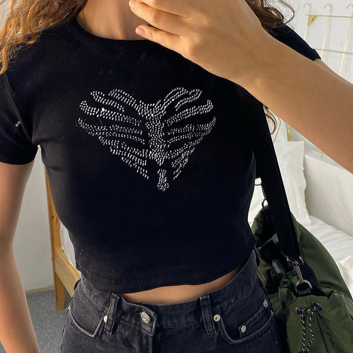 Trendy croptop til damer med strass-skeletmønster – Yara