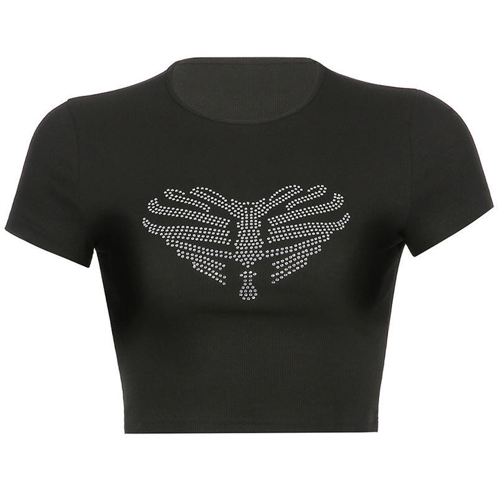 Trendy croptop til damer med strass-skeletmønster – Yara