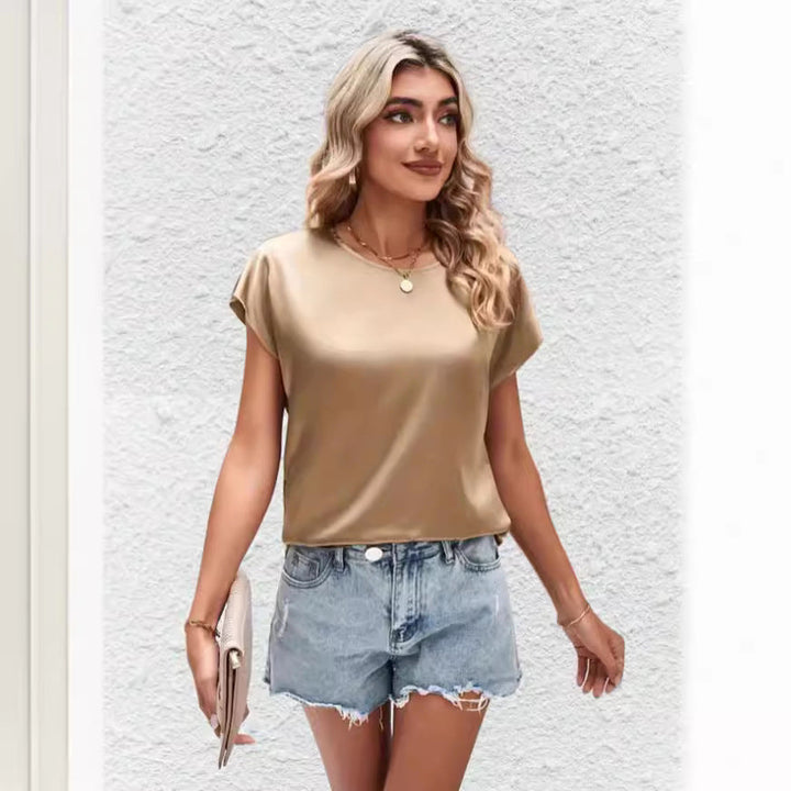 Stilfuld dame-T-shirt med flagermusærmer og rund hals – Milena