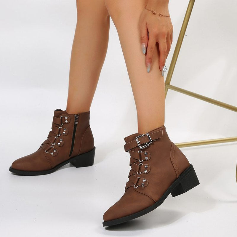 Dame Støvletter med blokhæle i vintage look – Yolisa
