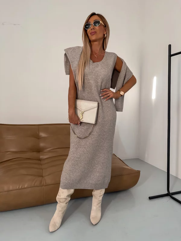 Dame midi kjole med rullekrave og jersey-detalje – Larissa