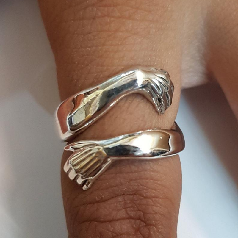 Silberner Umarmungsring, verstellbar, Handdesign, Modeschmuck, Geschenkidee, stilvoll