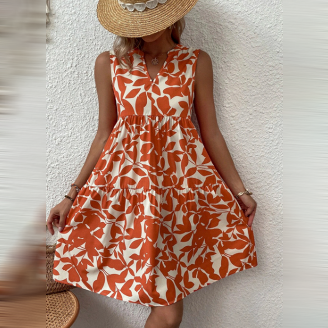 Boho sommerkjole med print og V-hals – Yalina