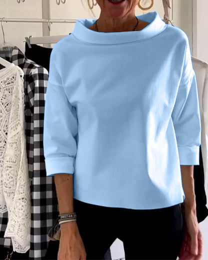 Dame efterårsbluse med høj krave og 3/4-ærmer – Mireille