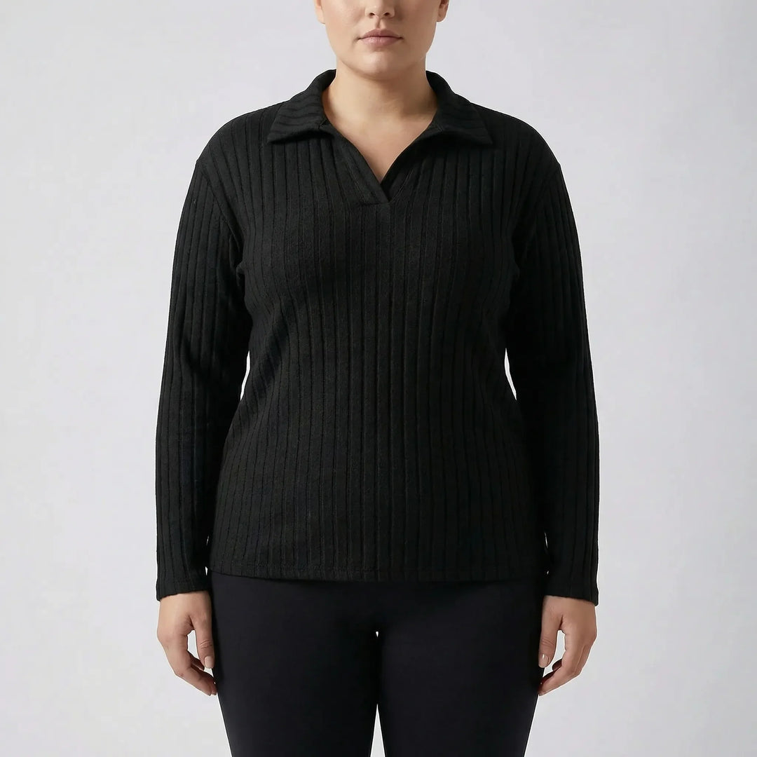 Plus Size Ribbed Knit Long Sleeve Top - Charlotte