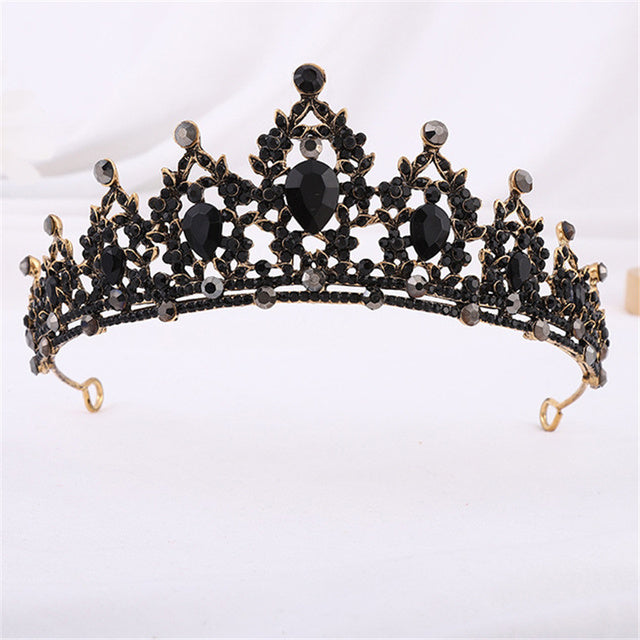Schwarze Kristallkrone für Mädchen, goldfarben, ideal für Hochzeit, Ball, festliche Anlässe.