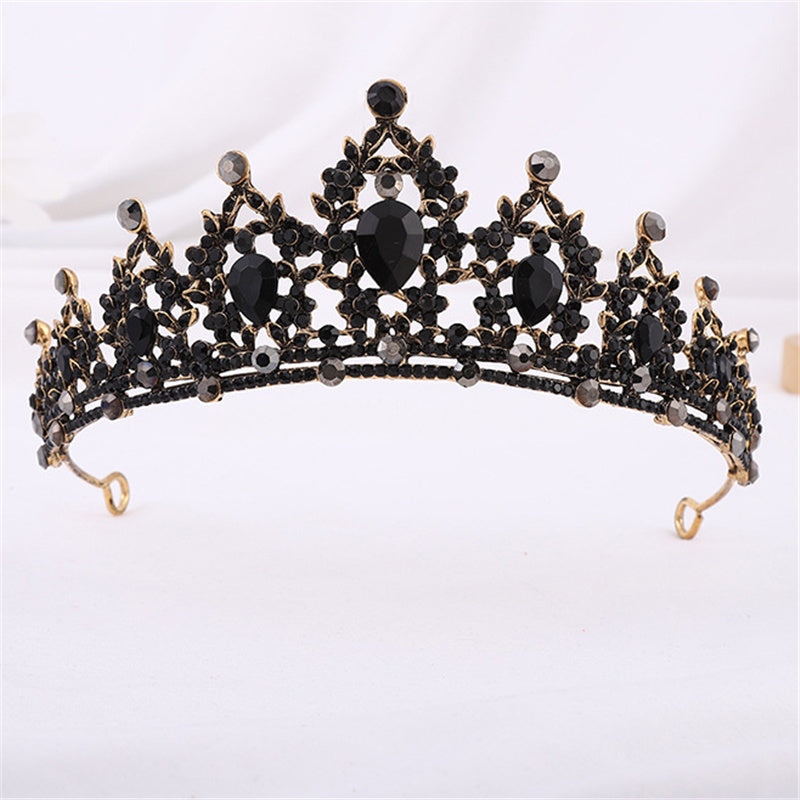 Schwarze Kristallkrone, goldfarben, für Mädchen, Hochzeit, Prom, Tiara, Haarschmuck.