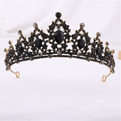 Schwarze Kristallkrone, goldfarben, für Mädchen, Hochzeit, Prom, Tiara, Haarschmuck.