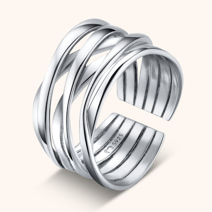 Silberner Ring 925 Sterling, offenes Design, mehrschichtig, modisch, Schmuck für Damen.