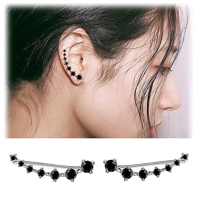 925 Sterling Silber Ohrringe mit schwarzen Zirkonia, eleganter Schmuck für Damen.