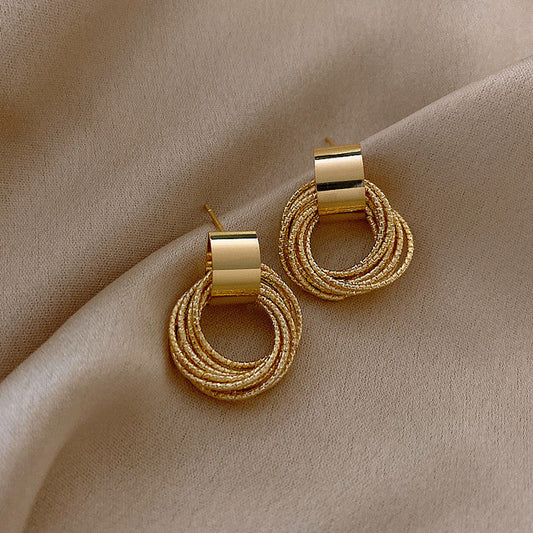 Goldene Retro-Ohrringe, kleine Kreise, Metall, Damen, koreanische Mode, Hochzeit, Party.