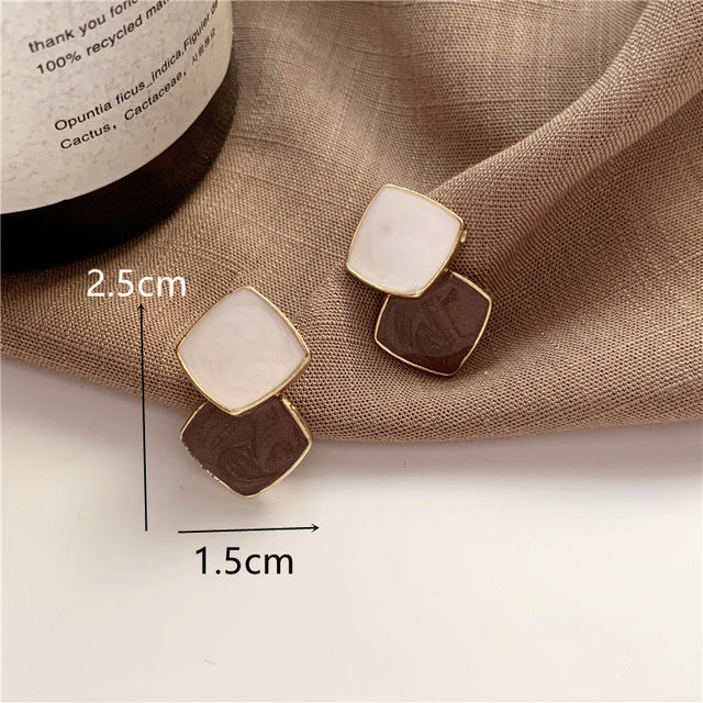 Goldene Retro-Ohrringe, quadratisch, für Damen, koreanische Mode, Hochzeit, Party.