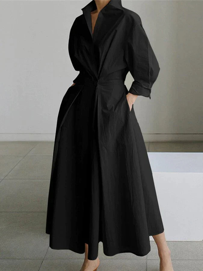 Retro Collar Belted A-Line Dress - Kendra