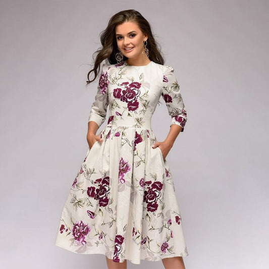 Retro kjole med efterårsblomsterprint – Florina