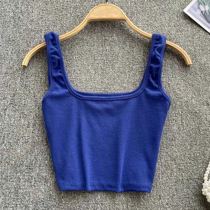 Rygfri cropped tanktop i ensfarvet – Zayra