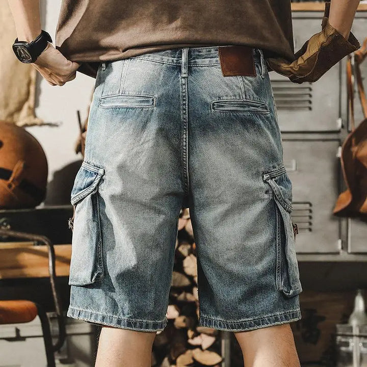 Herre denim-cargo-bermudashorts i retro motorcykelstil – Ronex