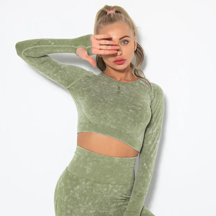 Sømløst yogasæt til kvinder med cropped top - Nova