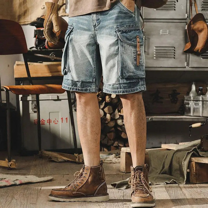 Herre denim-cargo-bermudashorts i retro motorcykelstil – Ronex