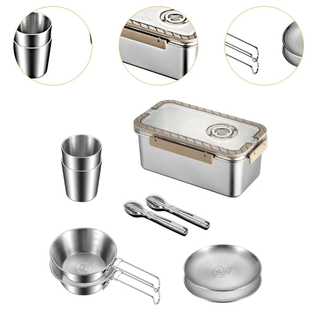 Camping Messware Kit i rustfrit stål med opbevaringsboks – CampSet