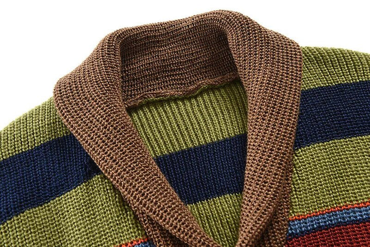 Herre cardigan i strik med farveblok og geometrisk mønster - Leandro