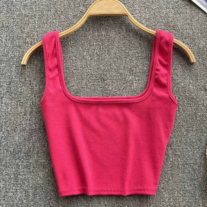Rygfri cropped tanktop i ensfarvet – Zayra