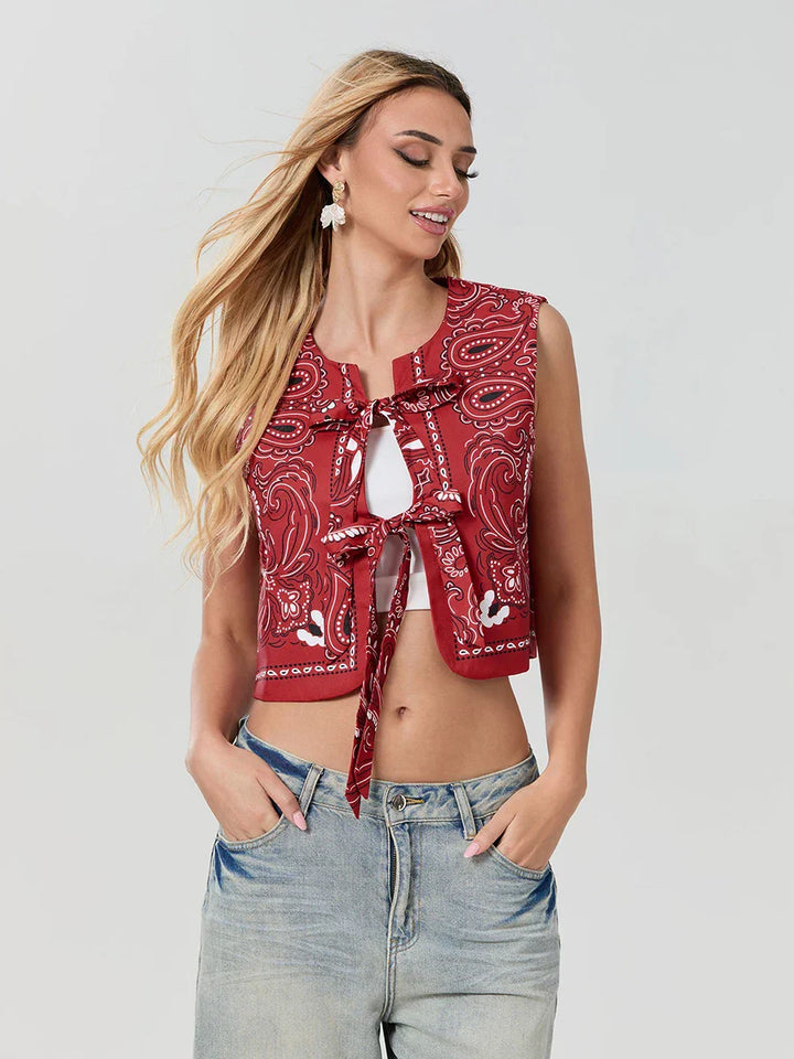 Y2K Rød Bandana Wrap-Top Trendy Cropped Streetwear-Top - Liora