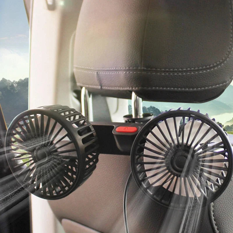 Bærbar USB Dual-Head bilventilator 360° roterbar med 3 hastigheder – CoolBreeze