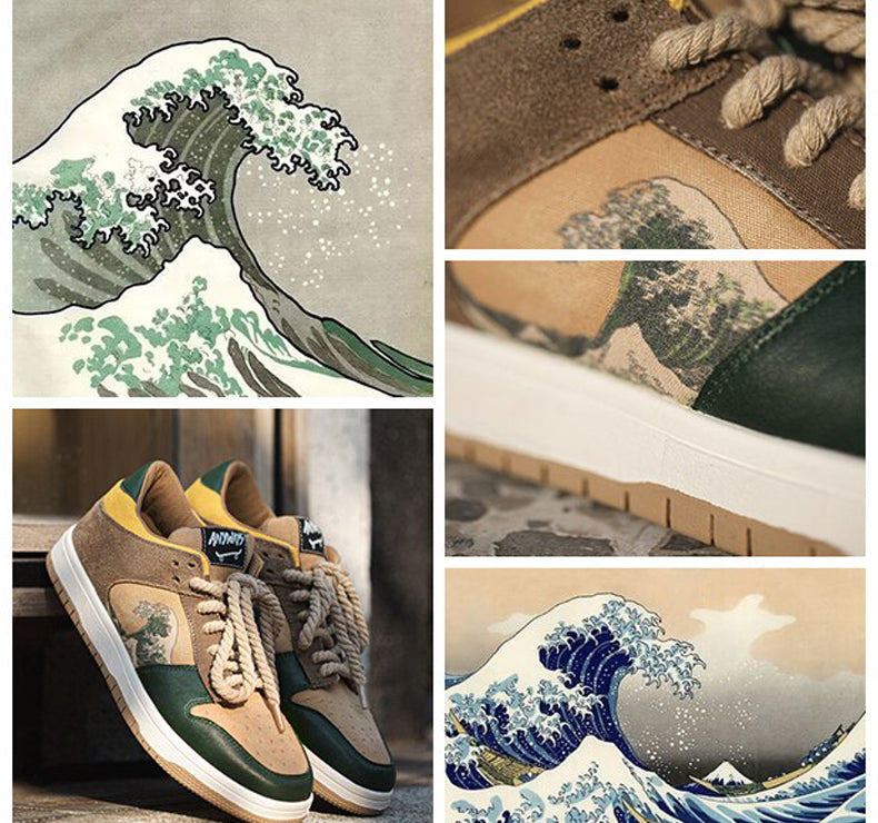 Kunstneriske unisex-plateau-sneakers med bølgemotiv – Daiki