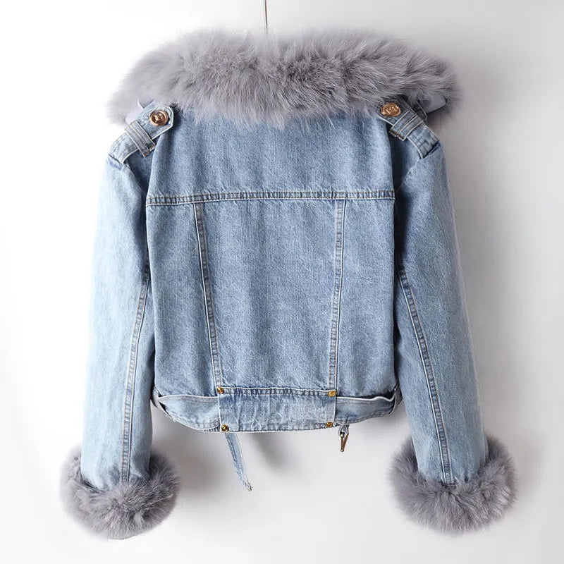 Denim og kunstpels Elegance-jakke - Stella