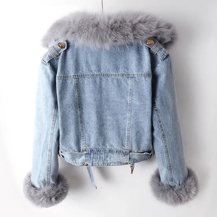 Denim og kunstpels Elegance-jakke - Stella