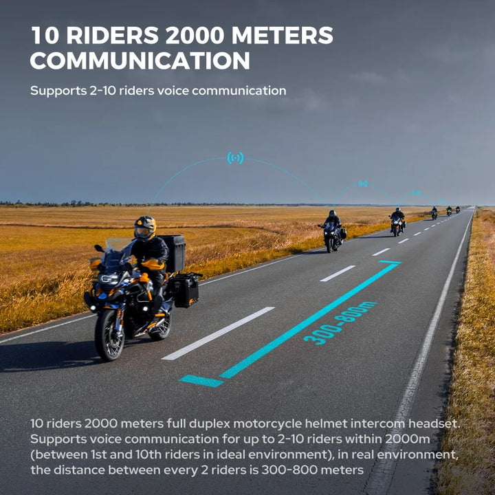 Bluetooth motorcykel intercom 10 ryttere & IP67 vandtæt – RideSync