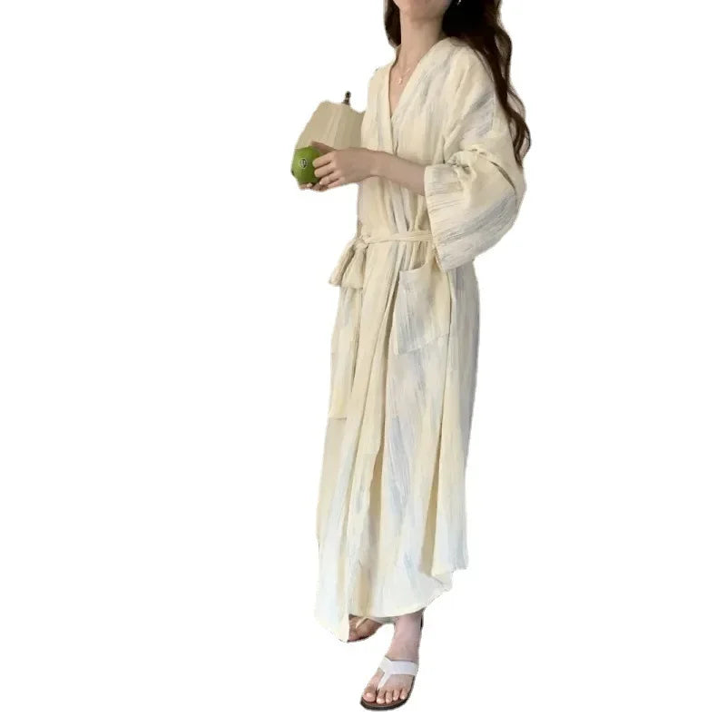Casual Dame Sommer Morgenkåbe med Kimono-Design – Hana