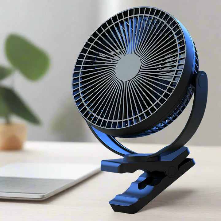 Bærbar USB-genopladelig ventilator med 10000mAh batteri og klips – Zephyr