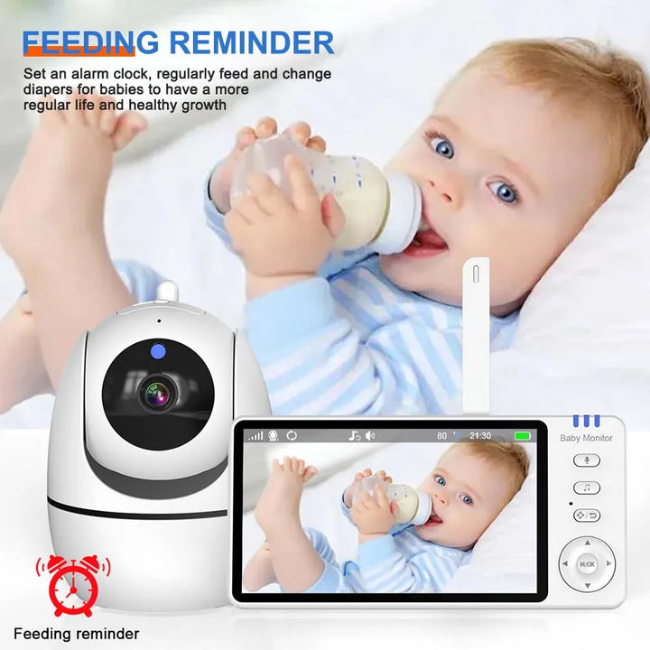 5-tommer HD video babymonitor med kamera, PTZ zoom og nattesyn