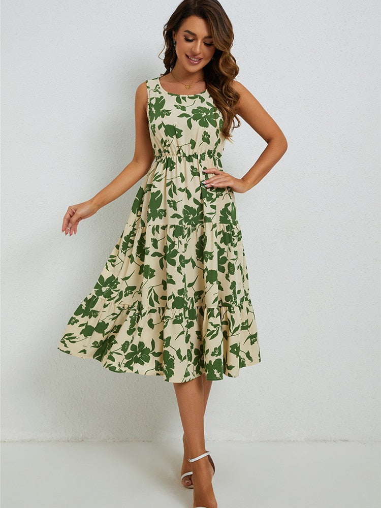 Sommer midi-kjole med blomsterprint – Fenna