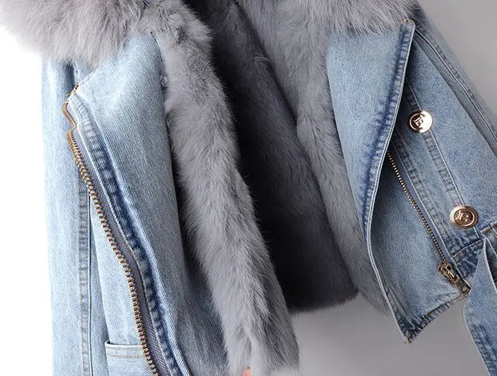 Denim og kunstpels Elegance-jakke - Stella