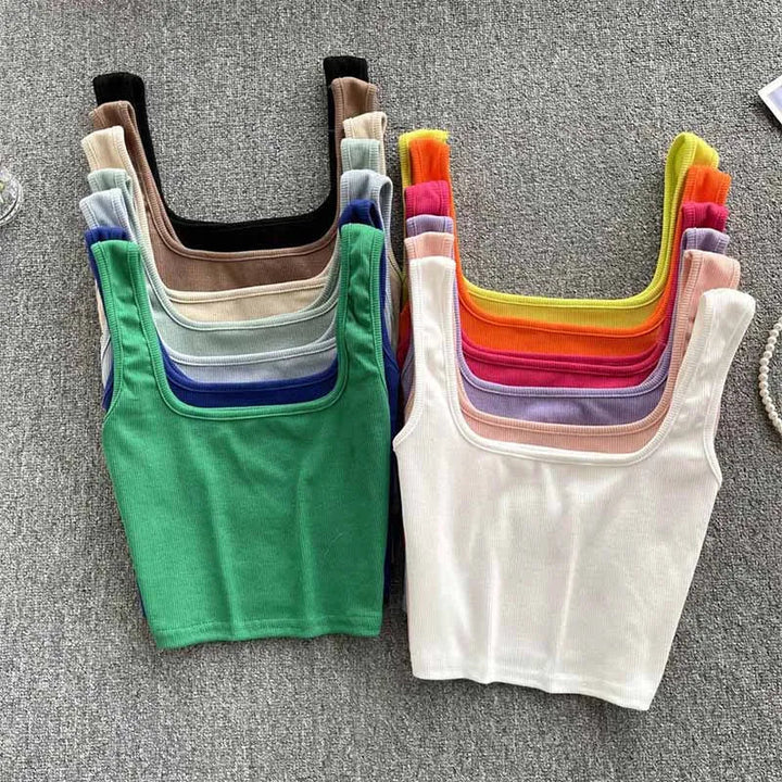 Rygfri cropped tanktop i ensfarvet – Zayra