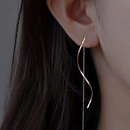 Ohrring aus Roségold, minimalistisches Design, lange Kette, elegant, Damen-Schmuck