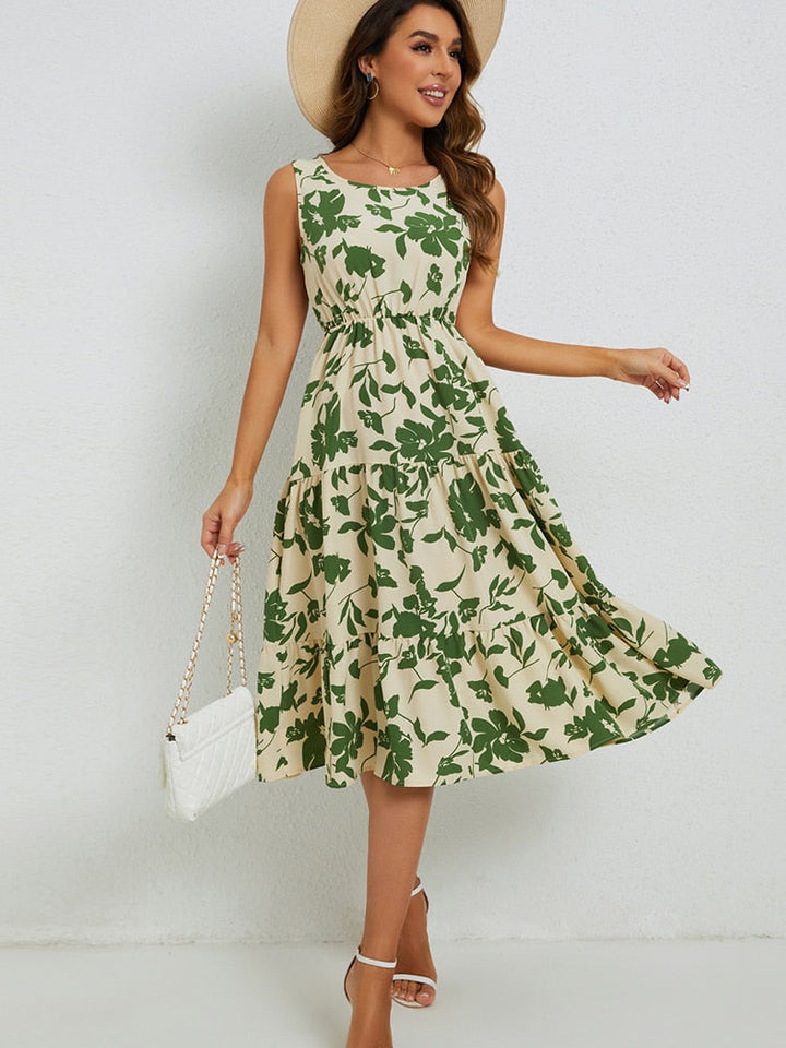 Sommer midi-kjole med blomsterprint – Fenna