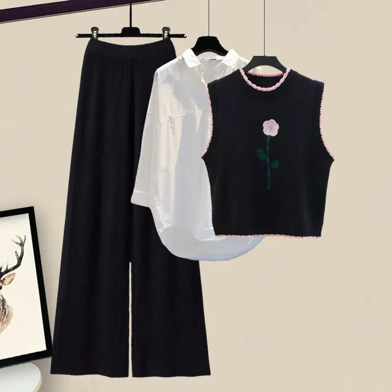 Tre-delt dames vinter outfit sæt med strik cardigan - Marisa