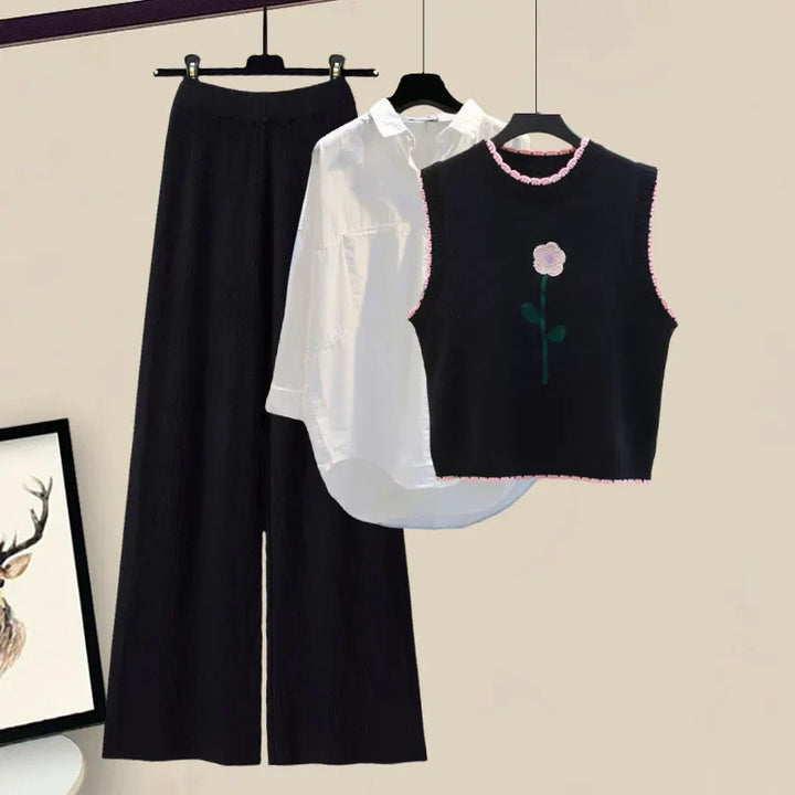 Tre-delt dames vinter outfit sæt med strik cardigan - Marisa